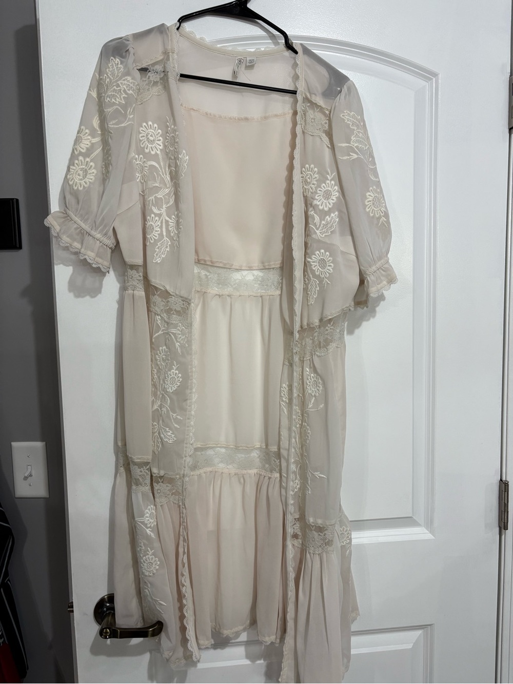 Cato Cream Sheer Lace-Trim Duster Dress 14/16
